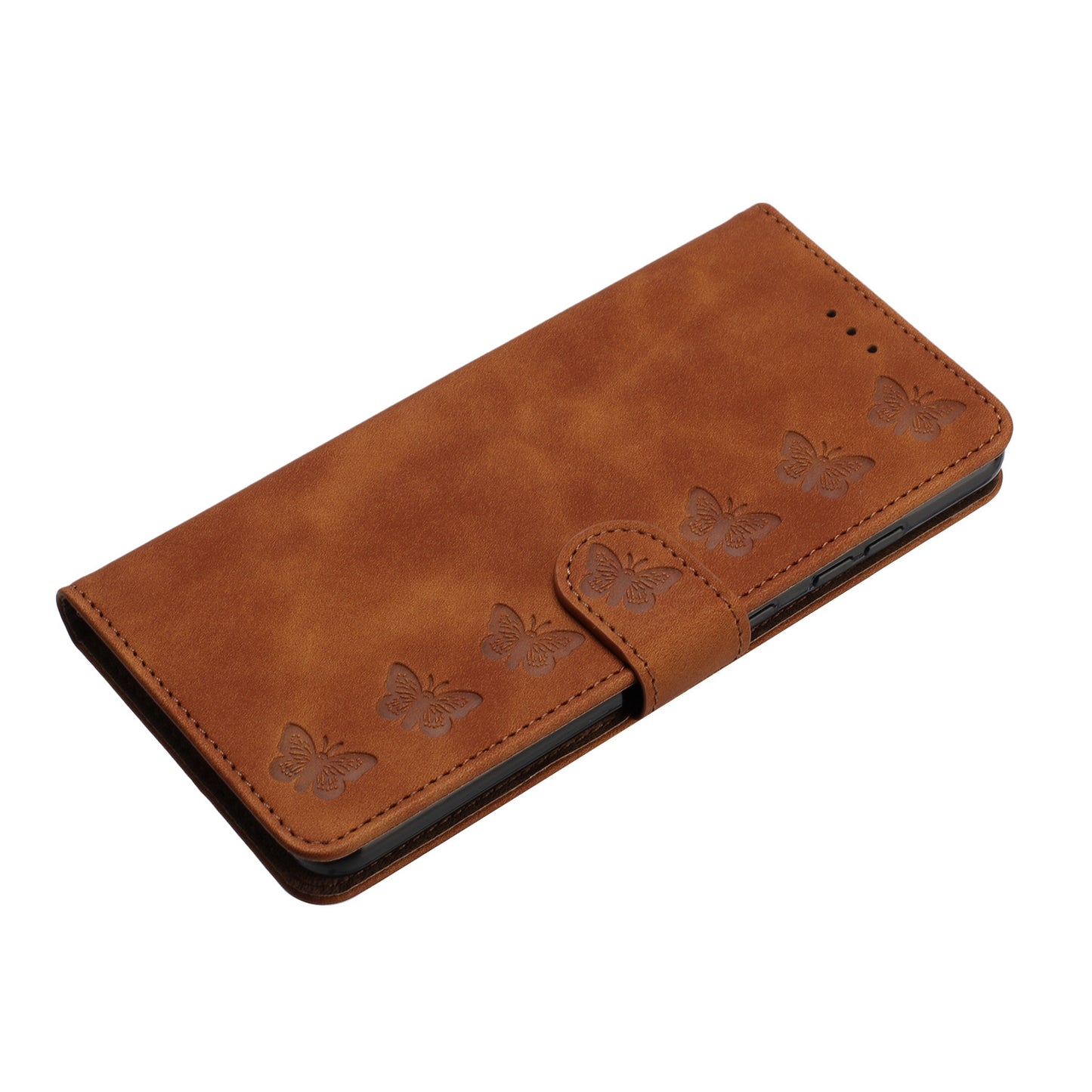 For Samsung Galaxy A06 Case Imprinted Butterfly Leather Wallet Phone Cover - Brown