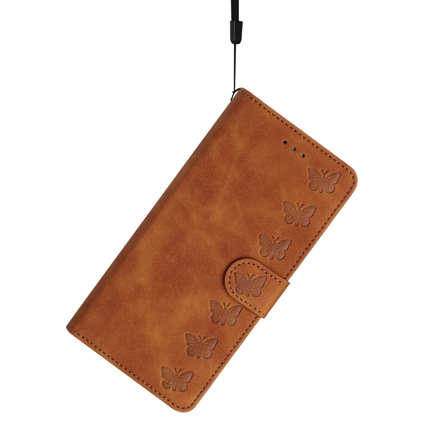 For Samsung Galaxy A06 Case Imprinted Butterfly Leather Wallet Phone Cover - Brown
