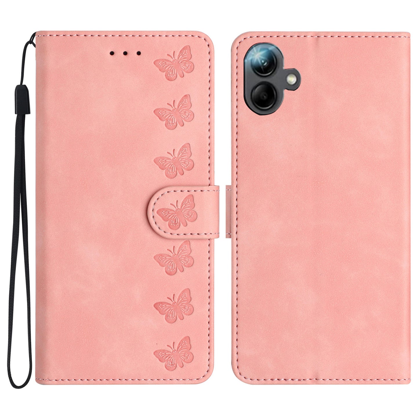 For Samsung Galaxy A06 Case Imprinted Butterfly Leather Wallet Phone Cover - Pink
