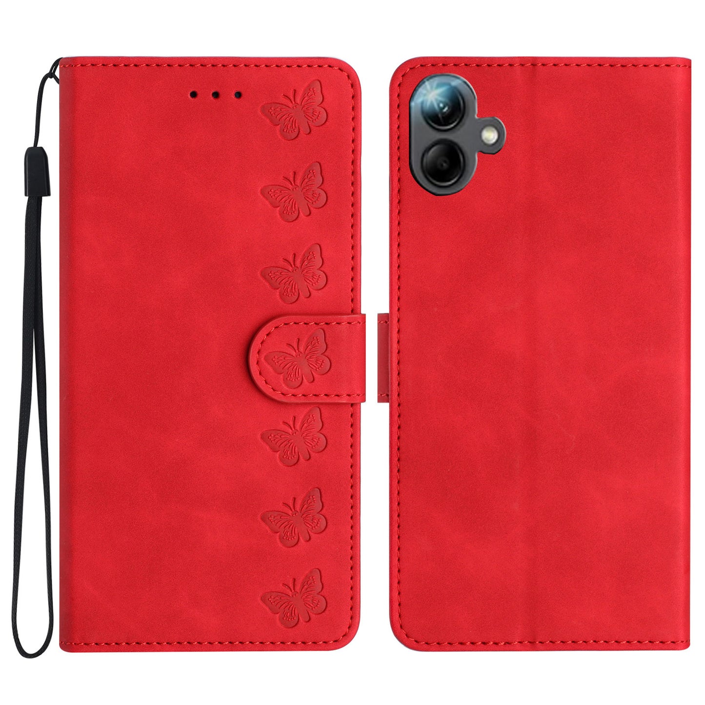 For Samsung Galaxy A06 Case Imprinted Butterfly Leather Wallet Phone Cover - Red