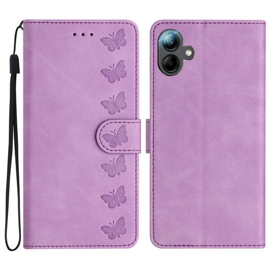 For Samsung Galaxy A06 Case Imprinted Butterfly Leather Wallet Phone Cover - Purple