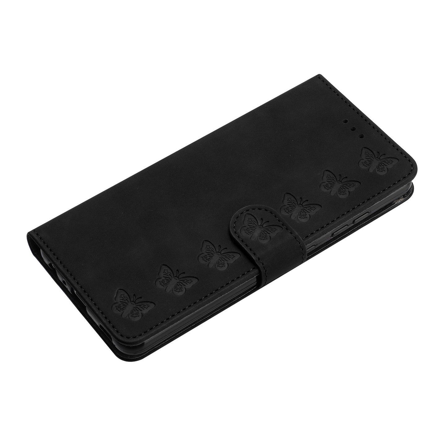 For Samsung Galaxy A06 Case Imprinted Butterfly Leather Wallet Phone Cover - Black