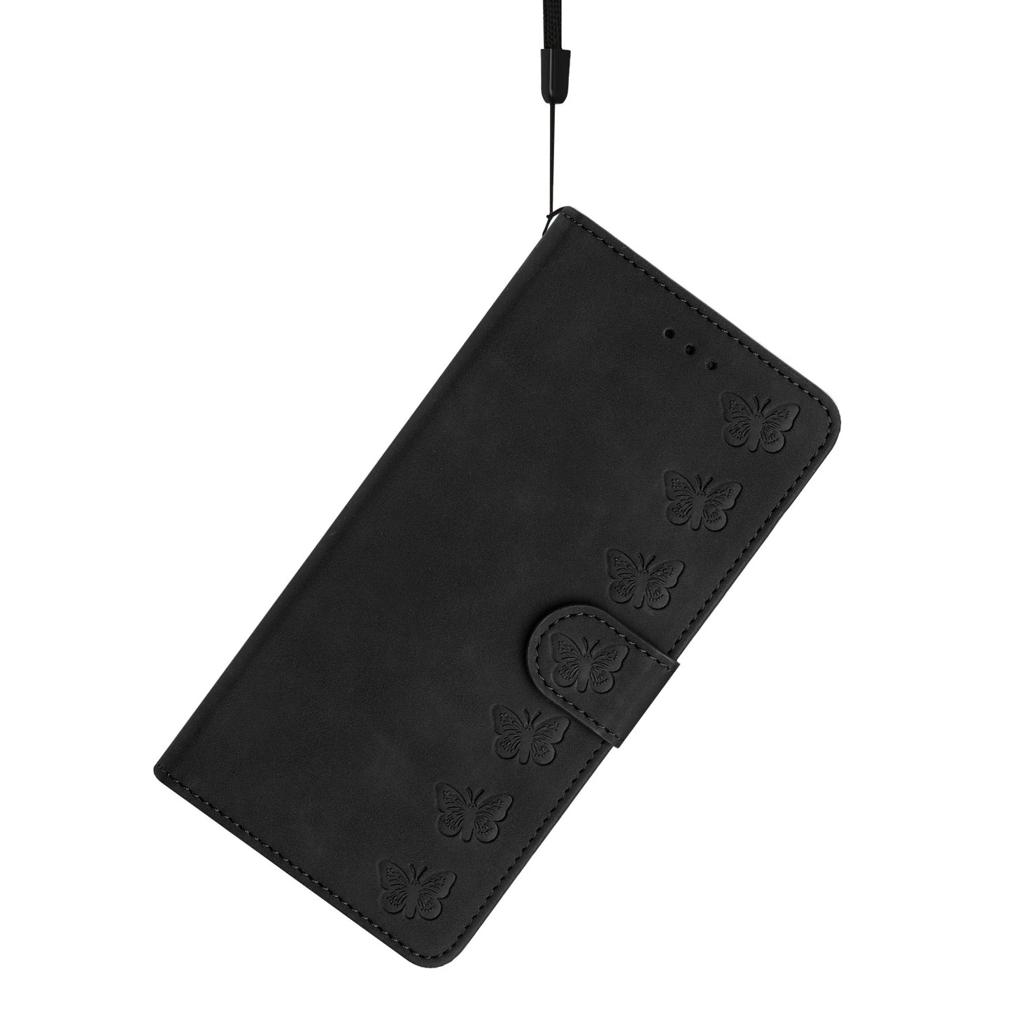 For Samsung Galaxy A06 Case Imprinted Butterfly Leather Wallet Phone Cover - Black