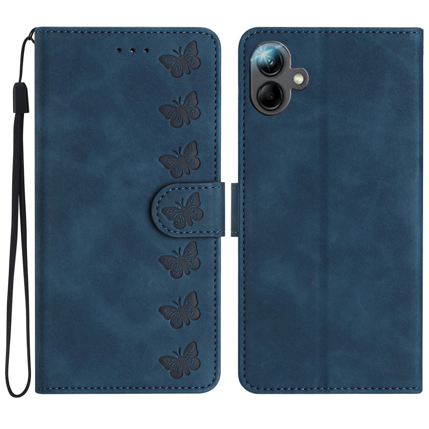 For Samsung Galaxy A06 Case Imprinted Butterfly Leather Wallet Phone Cover - Blue