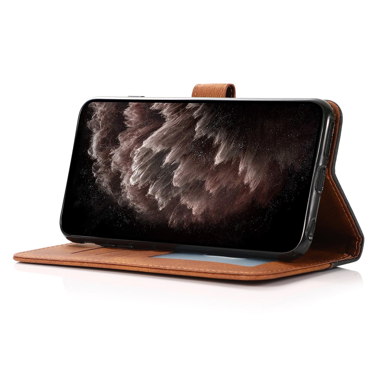 For Samsung Galaxy A06 Cover Color Splicing Wallet Stand Leather Phone Case with Wrist Strap - Black+Brown