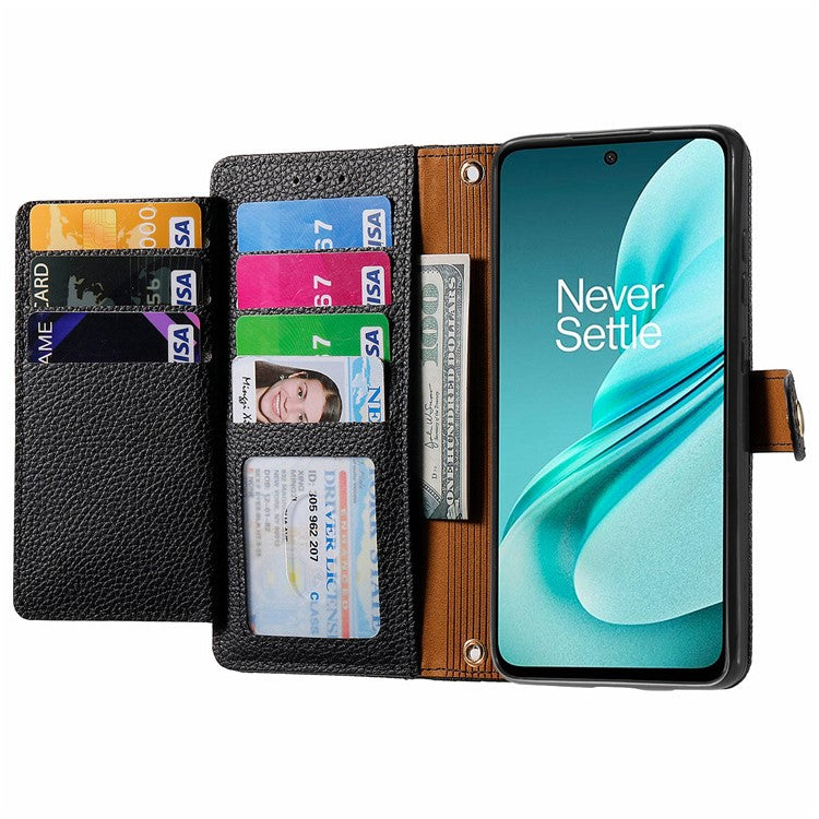 For OnePlus Nord N30 SE 5G Case RFID Blocking Zipper Pocket Leather Wallet Phone Cover - Black