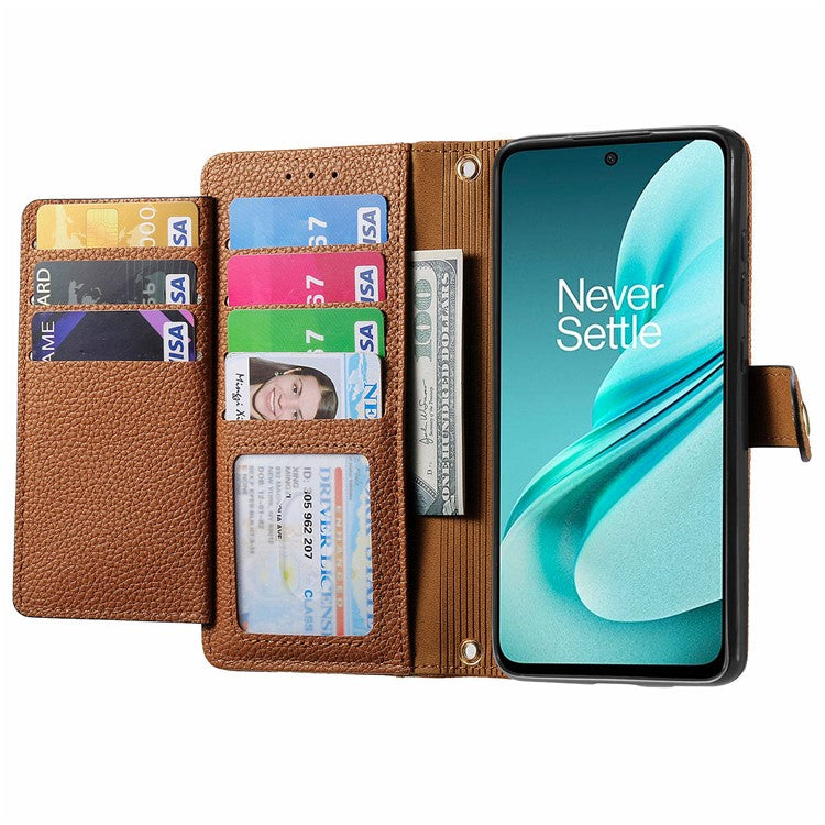 For OnePlus Nord N30 SE 5G Case RFID Blocking Zipper Pocket Leather Wallet Phone Cover - Brown