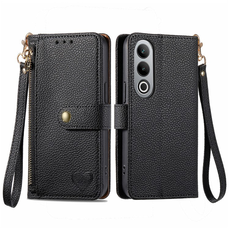 For OnePlus Nord CE4 5G Case RFID Blocking Zipper Pocket Leather Wallet Phone Cover - Black