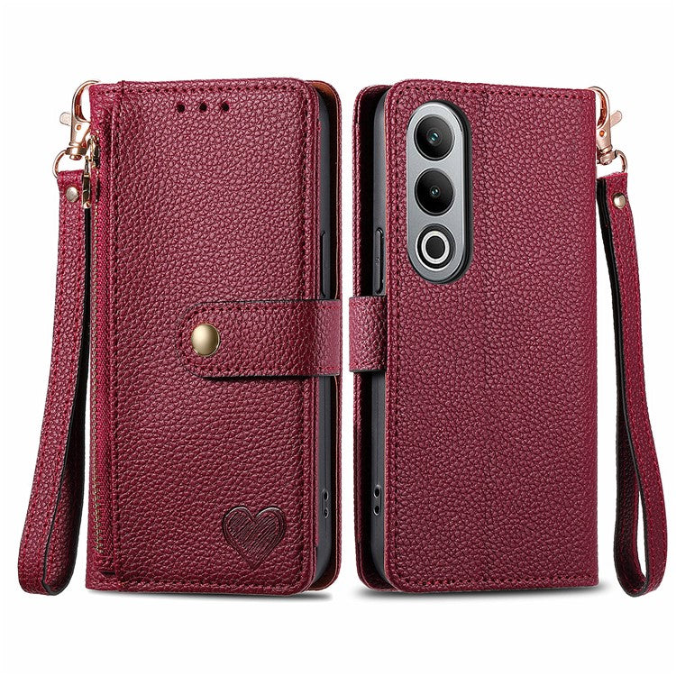 For OnePlus Nord CE4 5G Case RFID Blocking Zipper Pocket Leather Wallet Phone Cover - Red