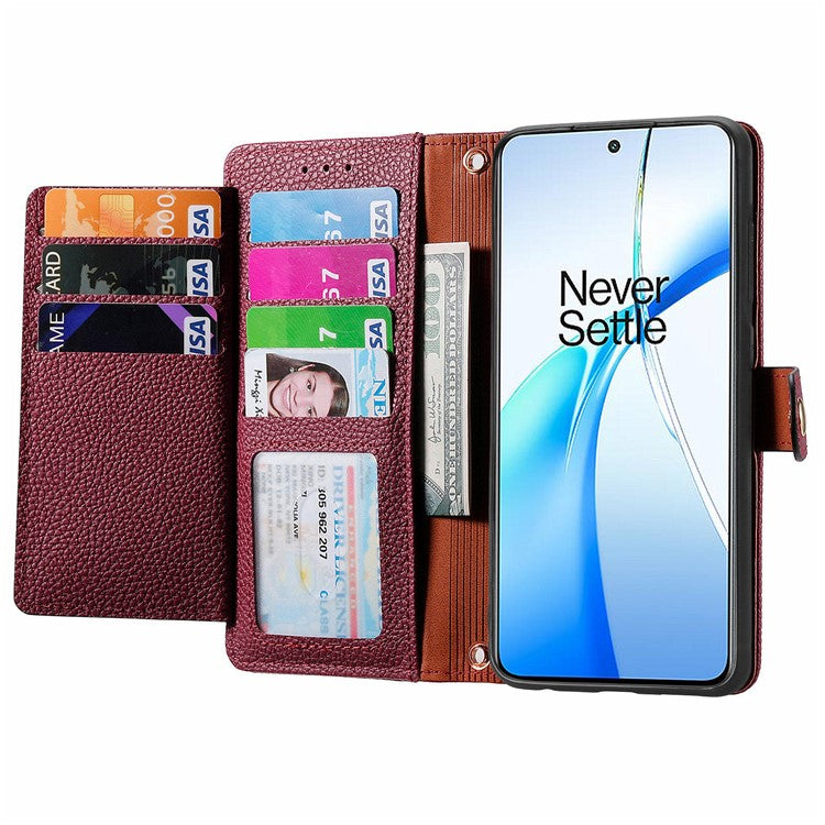 For OnePlus Nord CE4 5G Case RFID Blocking Zipper Pocket Leather Wallet Phone Cover - Red