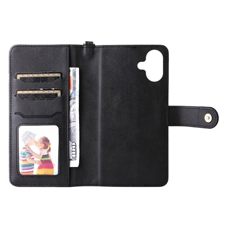 KT Leather Series-4 For iPhone 16 Plus Case 2 in 1 Detachable Wallet Leather Phone Cover - Black