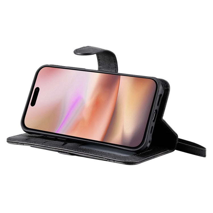 KT Leather Series-4 For iPhone 16 Plus Case 2 in 1 Detachable Wallet Leather Phone Cover - Black