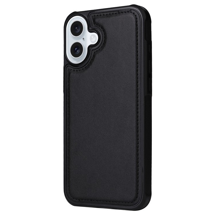 KT Leather Series-4 For iPhone 16 Plus Case 2 in 1 Detachable Wallet Leather Phone Cover - Black
