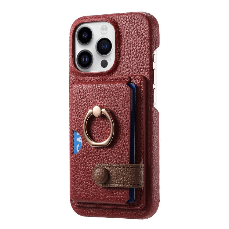 Y2 For iPhone 16 Pro Case Ring Holder Kickstand Card Slot Leather Phone Back Cover - Red
