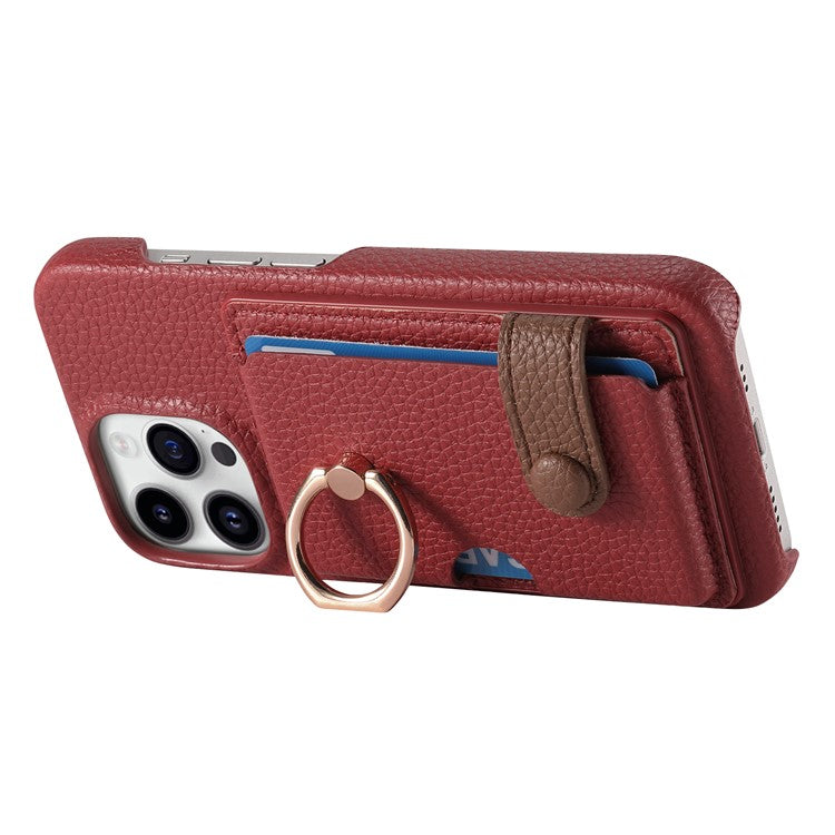 Y2 For iPhone 16 Pro Case Ring Holder Kickstand Card Slot Leather Phone Back Cover - Red
