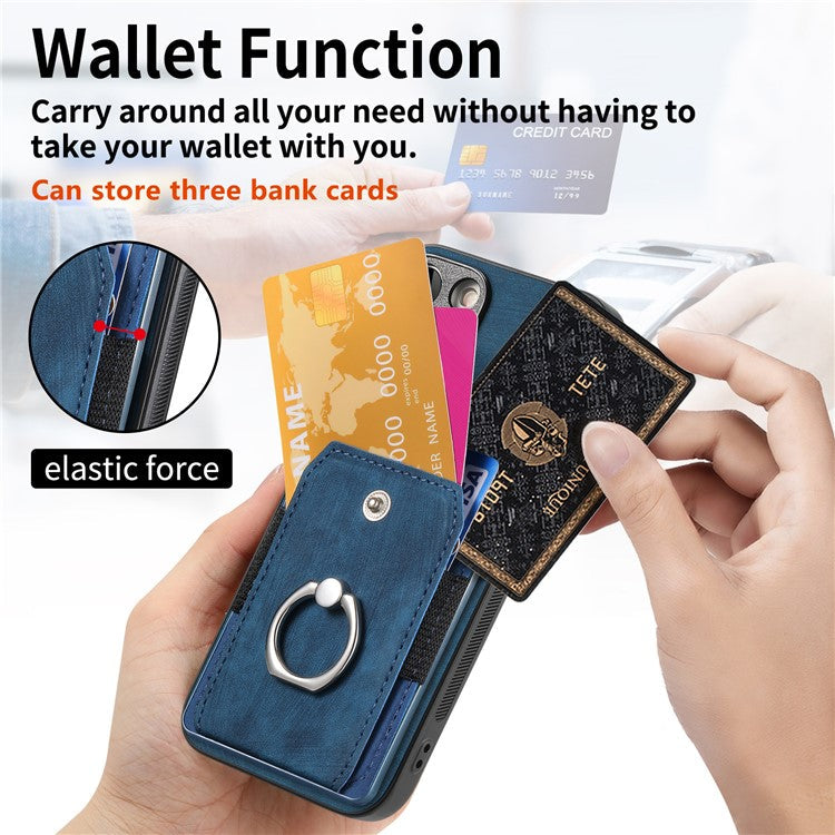 D2 for iPhone 16 Plus Case Kickstand Leather+TPU Non-Slip Protective Cover Card Slots - Blue