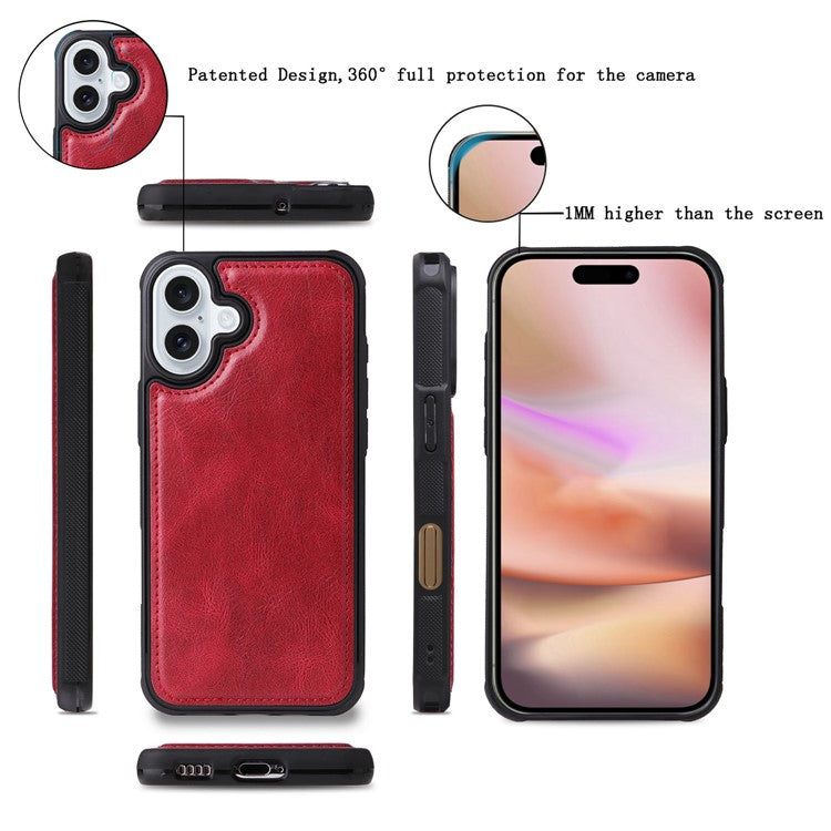 KT Multi-Functional Series-3 For iPhone 16 Plus Phone Case PU Leather Zipper Wallet Detachable Cover - Red