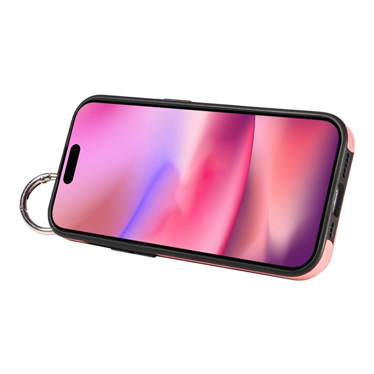 008 For iPhone 16 Case Wristband Kickstand PU Leather TPU Phone Cover - Pink