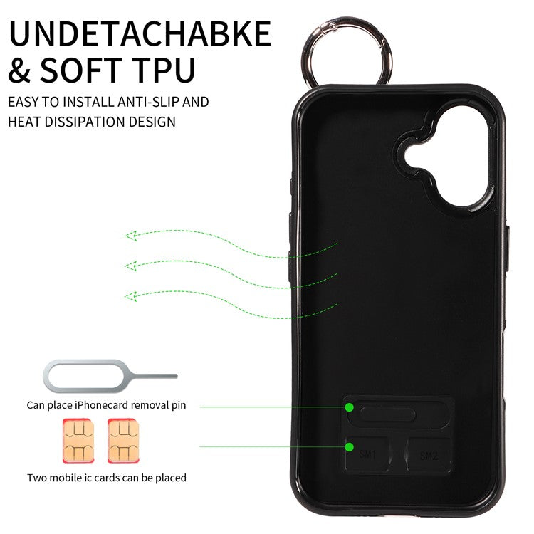 008 For iPhone 16 Case Wristband Kickstand PU Leather TPU Phone Cover - Pink