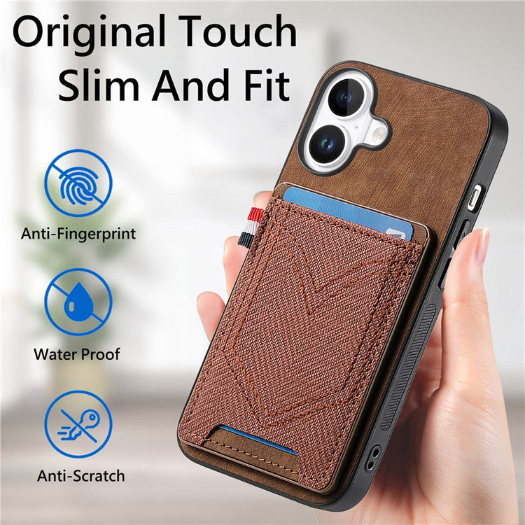 For iPhone 16 Plus Phone Case Retro Jean Cloth Texture Leather TPU Card Holder - Green