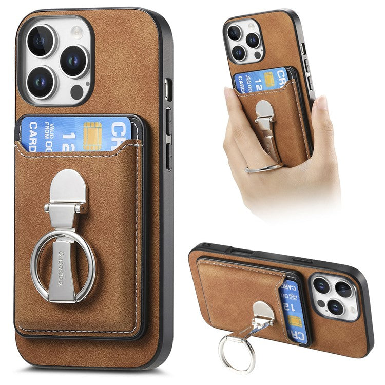 For iPhone 16 Pro Case Compatible with MagSafe Skin-Touch Cover with Card Bag Kickstand - Brown