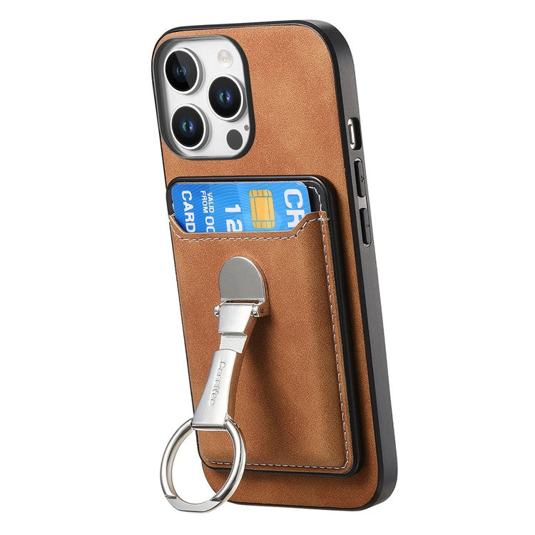 For iPhone 16 Pro Case Compatible with MagSafe Skin-Touch Cover with Card Bag Kickstand - Brown