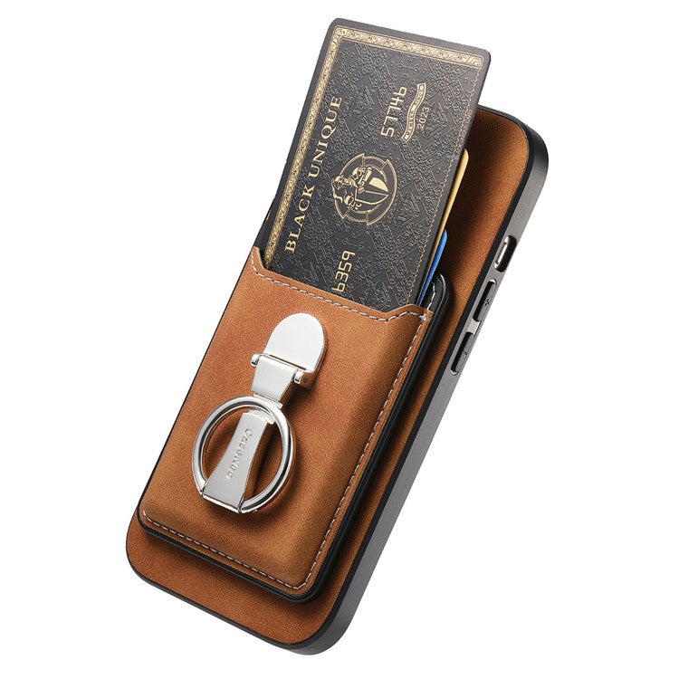 For iPhone 16 Pro Case Compatible with MagSafe Skin-Touch Cover with Card Bag Kickstand - Brown
