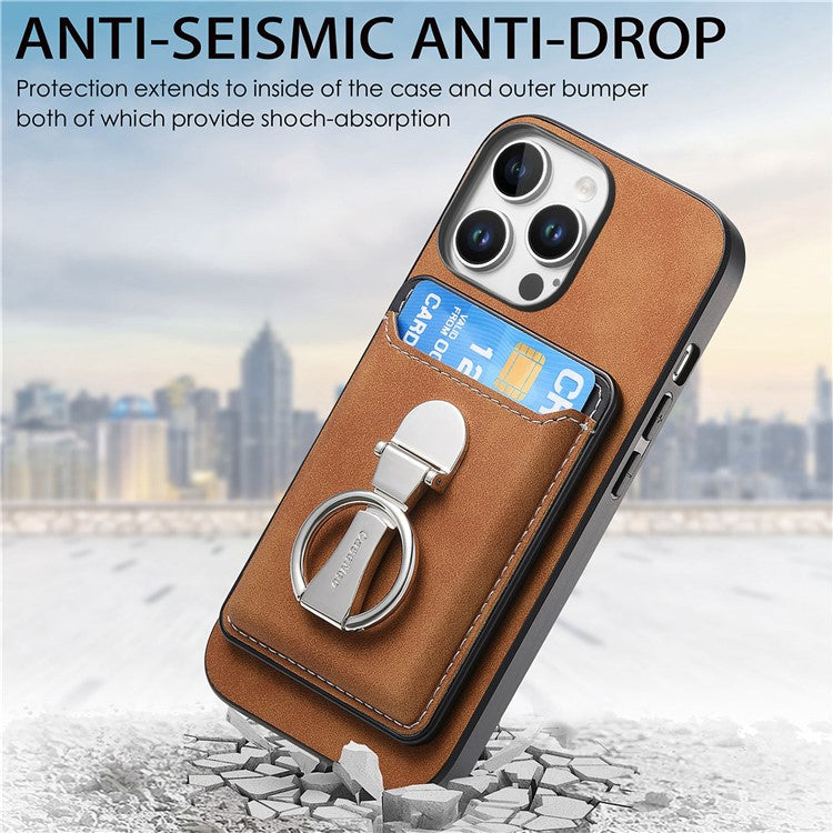 For iPhone 16 Pro Case Compatible with MagSafe Skin-Touch Cover with Card Bag Kickstand - Brown