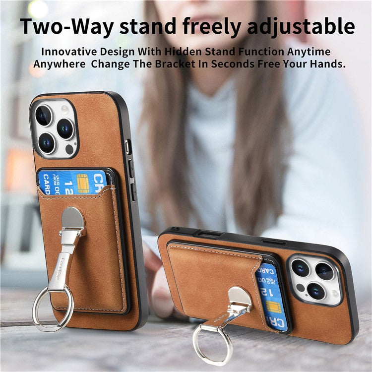 For iPhone 16 Pro Case Compatible with MagSafe Skin-Touch Cover with Card Bag Kickstand - Brown