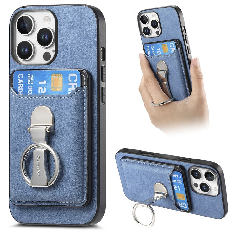 For iPhone 16 Pro Case Compatible with MagSafe Skin-Touch Cover with Card Bag Kickstand - Blue
