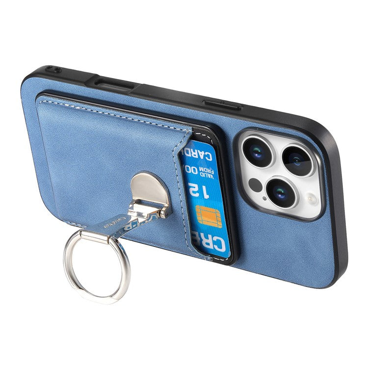 For iPhone 16 Pro Case Compatible with MagSafe Skin-Touch Cover with Card Bag Kickstand - Blue