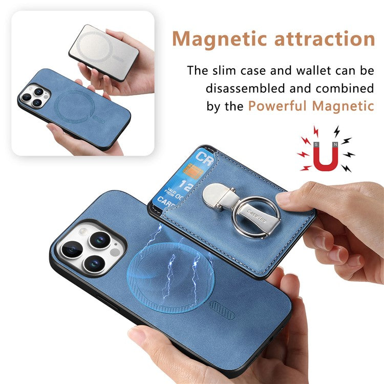 For iPhone 16 Pro Case Compatible with MagSafe Skin-Touch Cover with Card Bag Kickstand - Blue