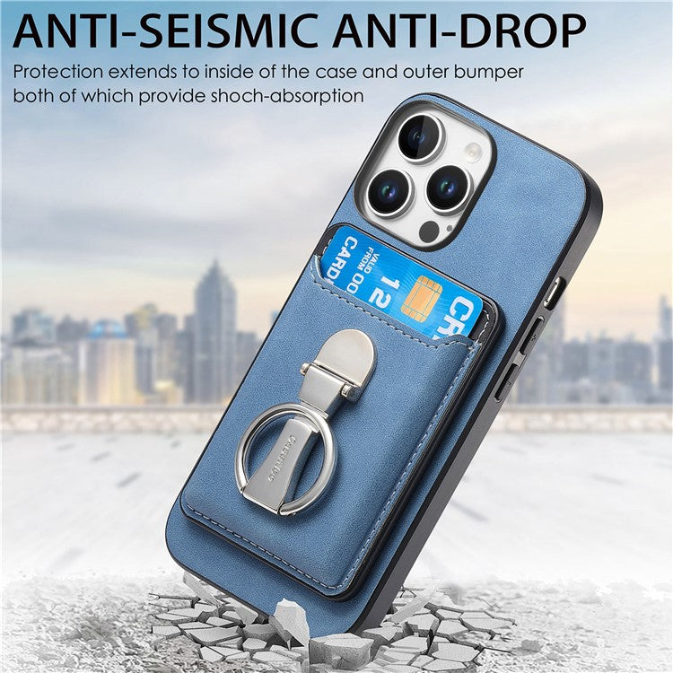 For iPhone 16 Pro Case Compatible with MagSafe Skin-Touch Cover with Card Bag Kickstand - Blue