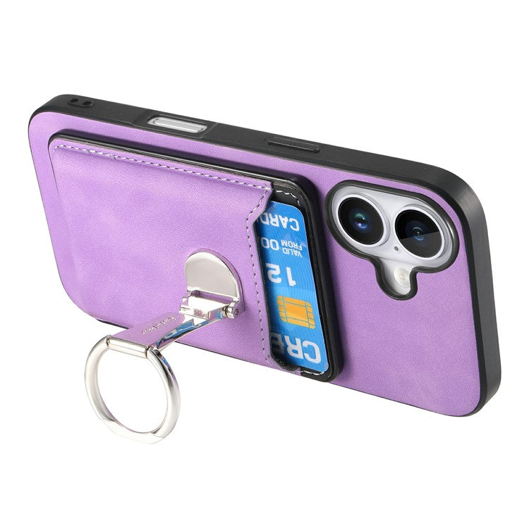 For iPhone 16 Case Compatible with MagSafe Skin-Touch Cover with Card Bag Kickstand - Purple
