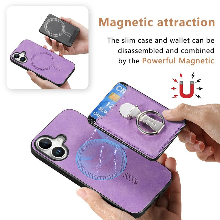 For iPhone 16 Case Compatible with MagSafe Skin-Touch Cover with Card Bag Kickstand - Purple