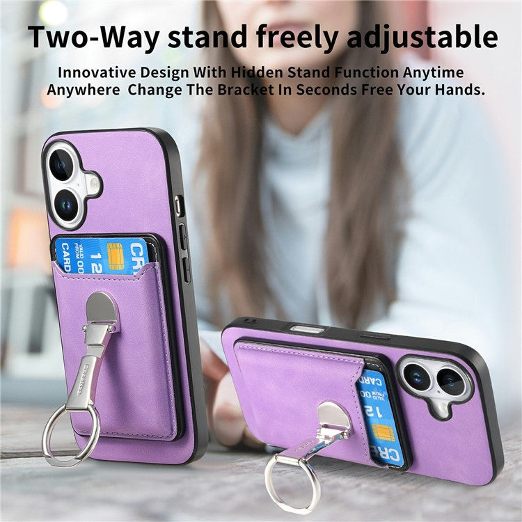 For iPhone 16 Case Compatible with MagSafe Skin-Touch Cover with Card Bag Kickstand - Purple