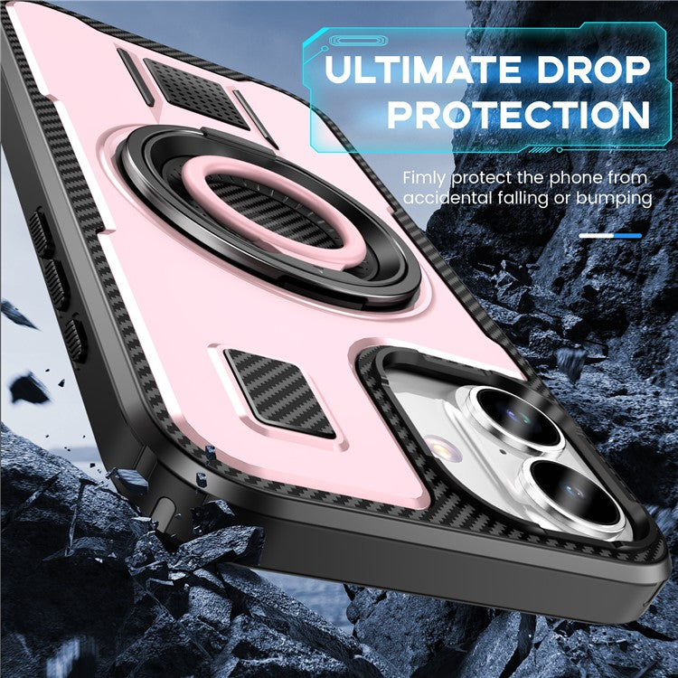 For iPhone 16 Plus Case TPU+PC Kickstand Phone Cover with Silicone Finger Strap - Rose Gold