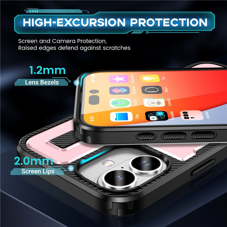 For iPhone 16 Plus Case TPU+PC Kickstand Phone Cover with Silicone Finger Strap - Rose Gold