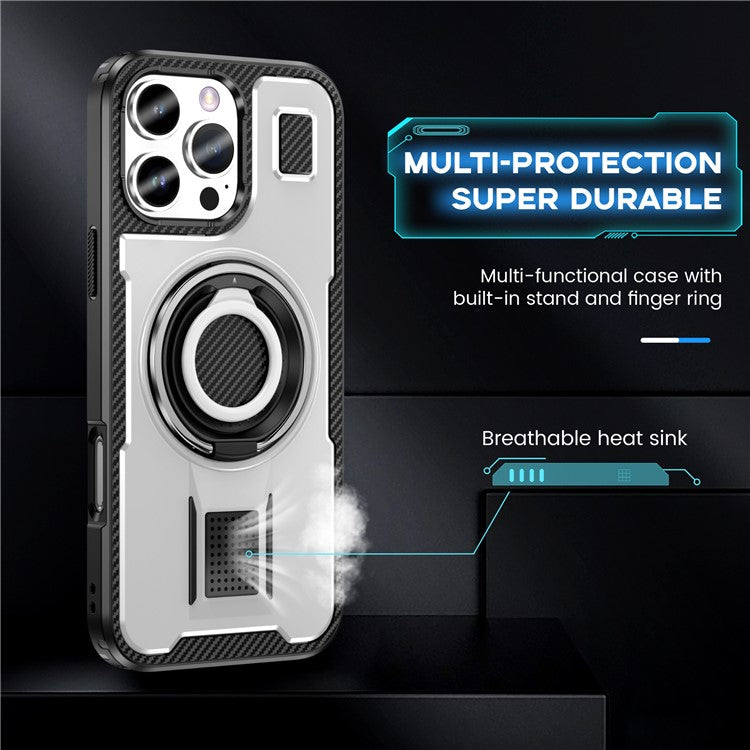 For iPhone 16 Pro Case TPU+PC Kickstand Phone Cover with Silicone Finger Strap - White