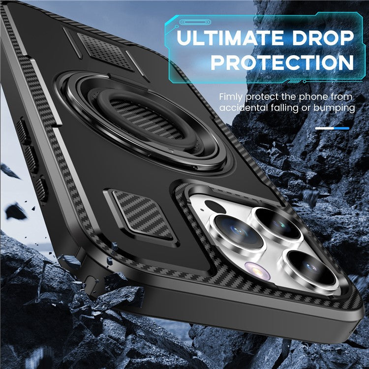 For iPhone 16 Pro Case TPU+PC Kickstand Phone Cover with Silicone Finger Strap - Black