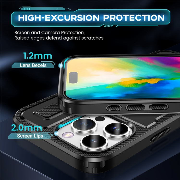 For iPhone 16 Pro Case TPU+PC Kickstand Phone Cover with Silicone Finger Strap - Black