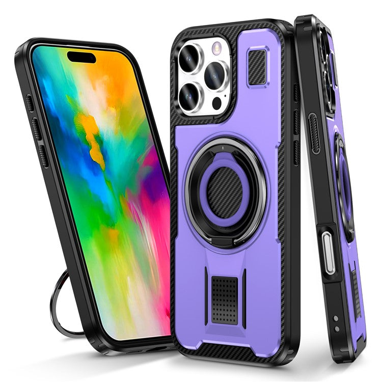 For iPhone 16 Pro Case TPU+PC Kickstand Phone Cover with Silicone Finger Strap - Purple