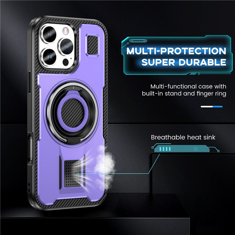 For iPhone 16 Pro Case TPU+PC Kickstand Phone Cover with Silicone Finger Strap - Purple