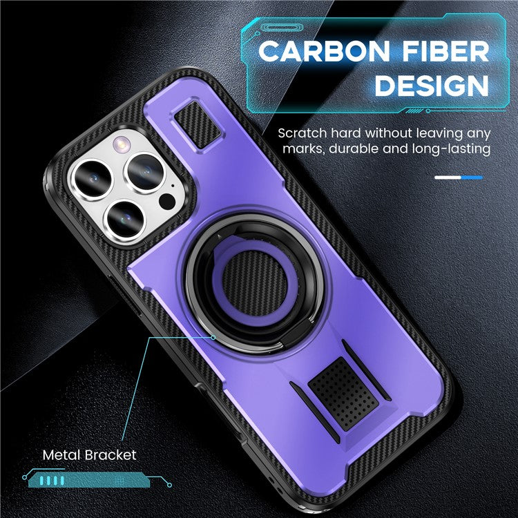For iPhone 16 Pro Case TPU+PC Kickstand Phone Cover with Silicone Finger Strap - Purple