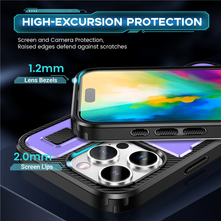 For iPhone 16 Pro Case TPU+PC Kickstand Phone Cover with Silicone Finger Strap - Purple