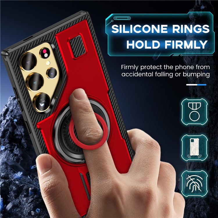 For Samsung Galaxy S24 Ultra Case TPU+PC Kickstand Phone Cover with Silicone Finger Strap - Red