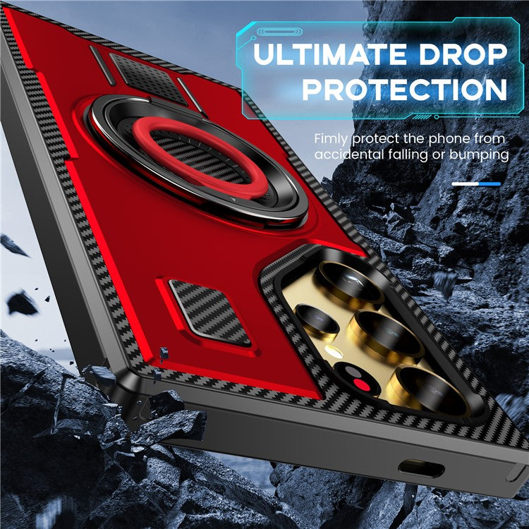 For Samsung Galaxy S24 Ultra Case TPU+PC Kickstand Phone Cover with Silicone Finger Strap - Red