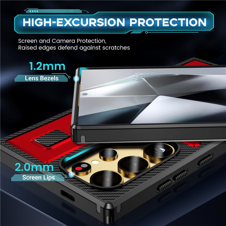 For Samsung Galaxy S24 Ultra Case TPU+PC Kickstand Phone Cover with Silicone Finger Strap - Red