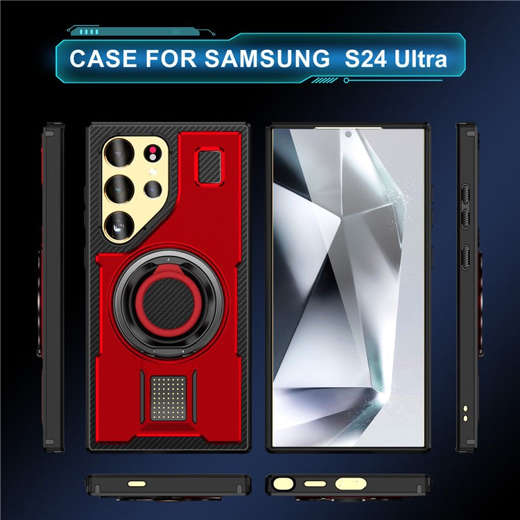 For Samsung Galaxy S24 Ultra Case TPU+PC Kickstand Phone Cover with Silicone Finger Strap - Red