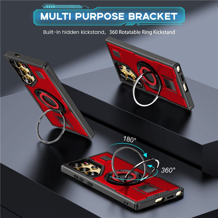 For Samsung Galaxy S24 Ultra Case TPU+PC Kickstand Phone Cover with Silicone Finger Strap - Red